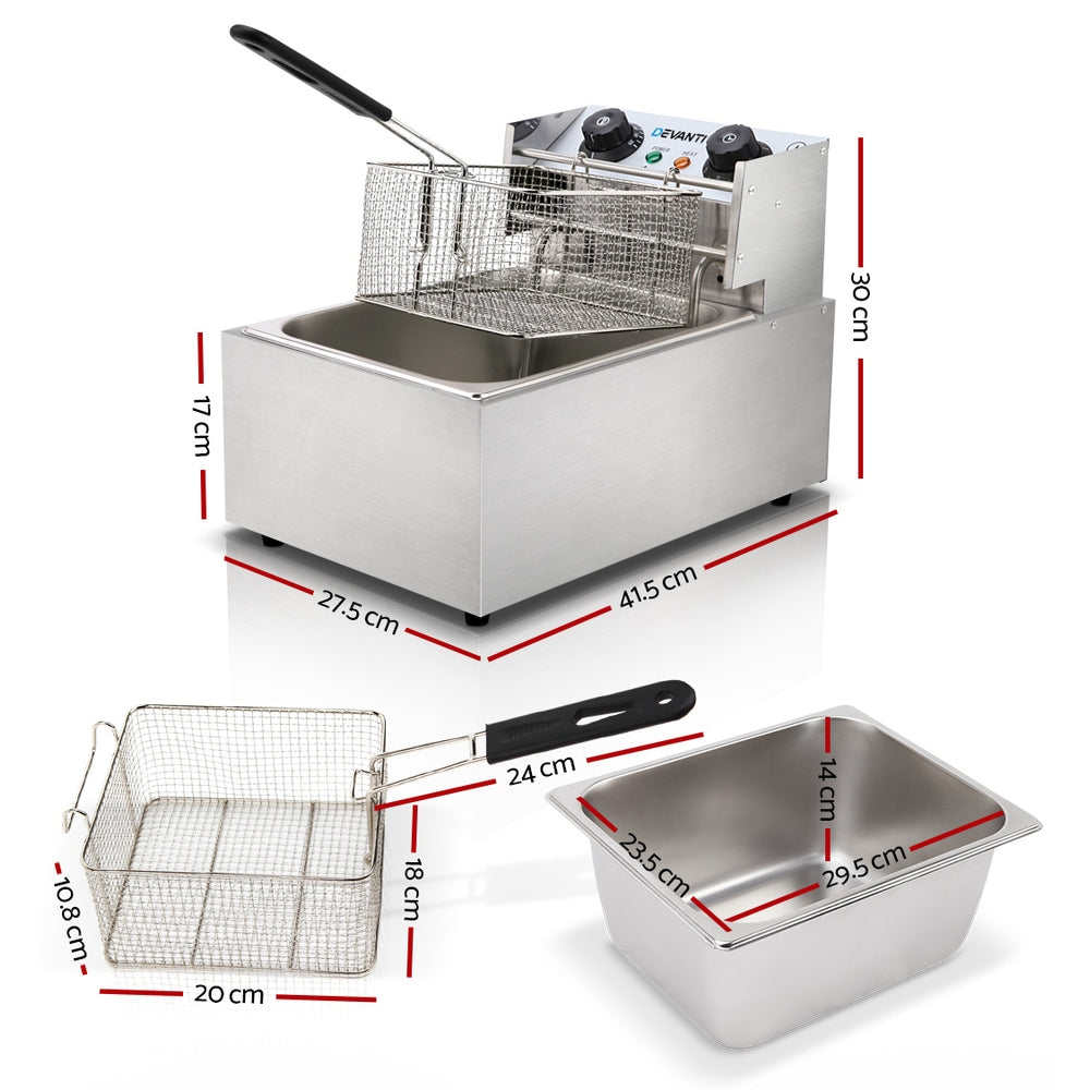 Commercial Electric Deep Fryer 10L Basket Chip Cooker Stainless Steel