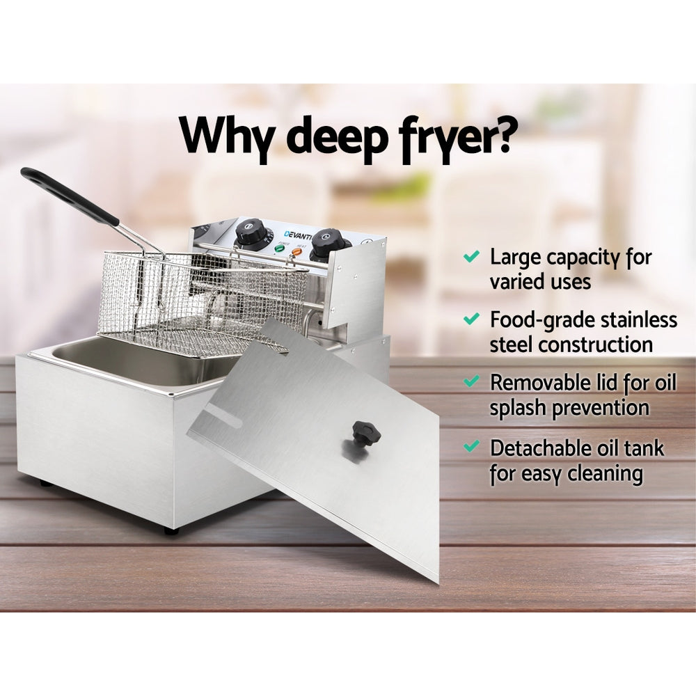 Commercial Electric Deep Fryer 10L Basket Chip Cooker Stainless Steel