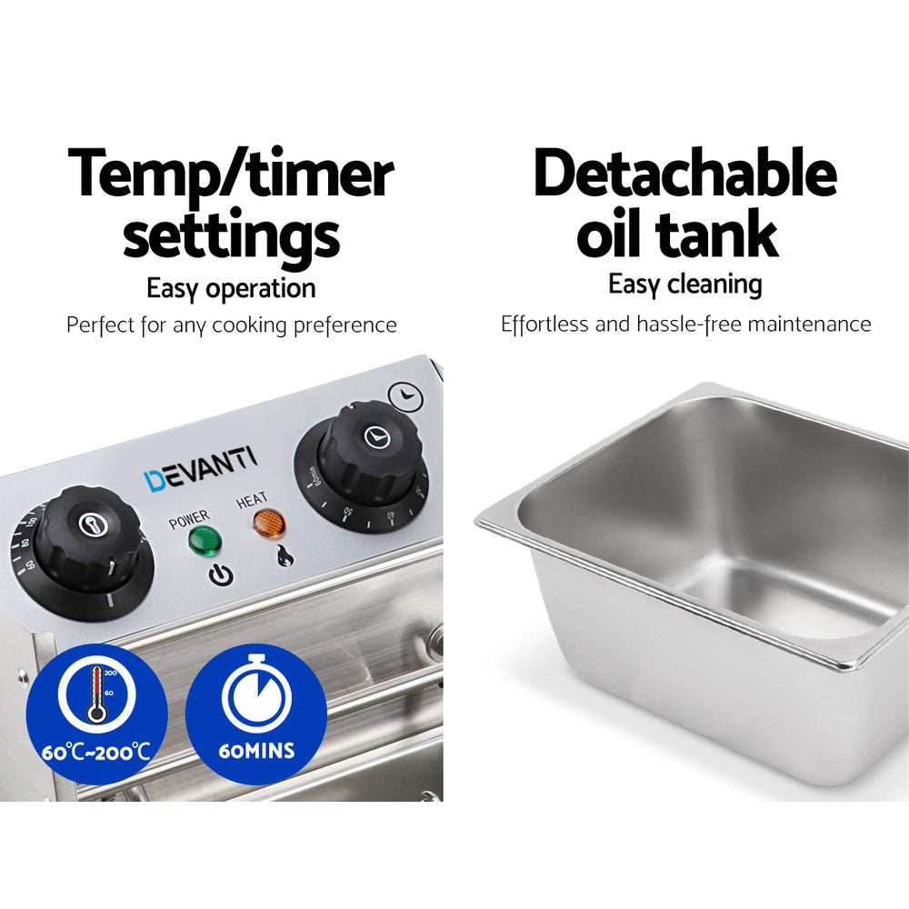 Commercial Electric Deep Fryer 10L Basket Chip Cooker Stainless Steel