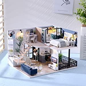 Dollhouse Miniature with Furniture Kit Plus Dust Proof and Music Movement - Cozy time (Valentine's Day Gift Idea)