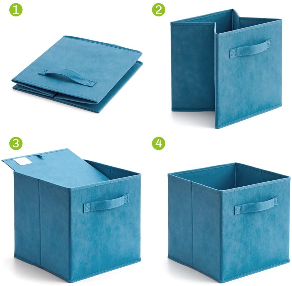 Pack of 6 Foldable Fabric Basket Bin, Collapsible Storage Cube for Nursery, Office, Home Decor, Shelf Cabinet, Cube Organizers (Niagra Blue)