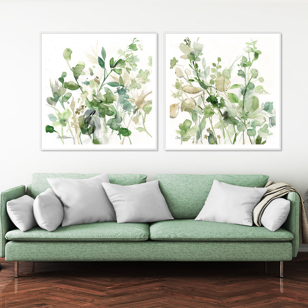 Wall Art 40cmx40cm Sage Garden By Carol Robinson 2 Sets White Frame Canvas