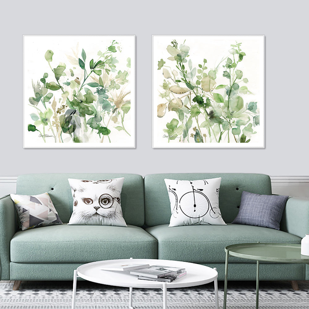 Wall Art 40cmx40cm Sage Garden By Carol Robinson 2 Sets White Frame Canvas