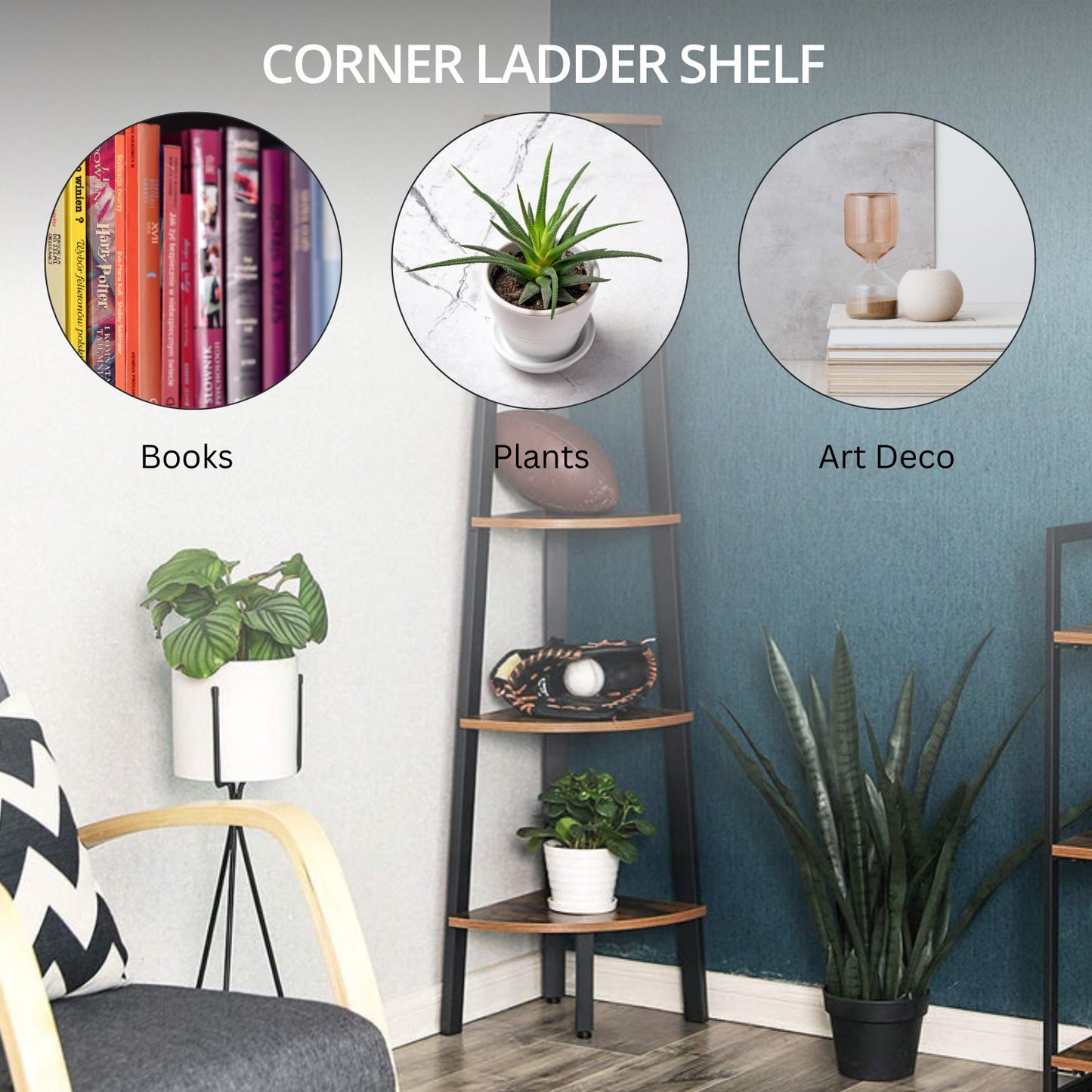 EKKIO 5 Tier Corner Ladder Shelf (Dark Brown)