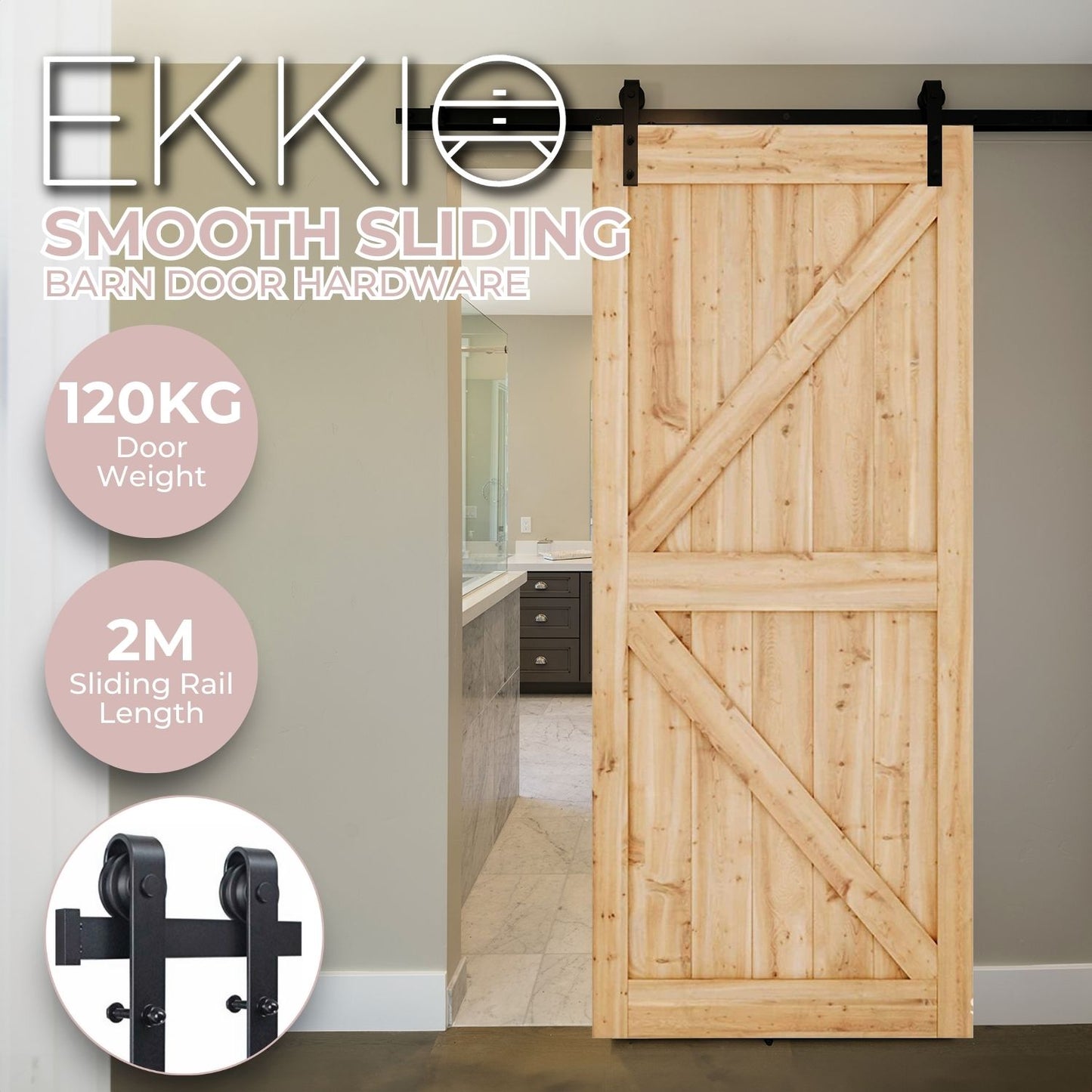 EKKIO 2m Sliding Barn Door Hardware Track