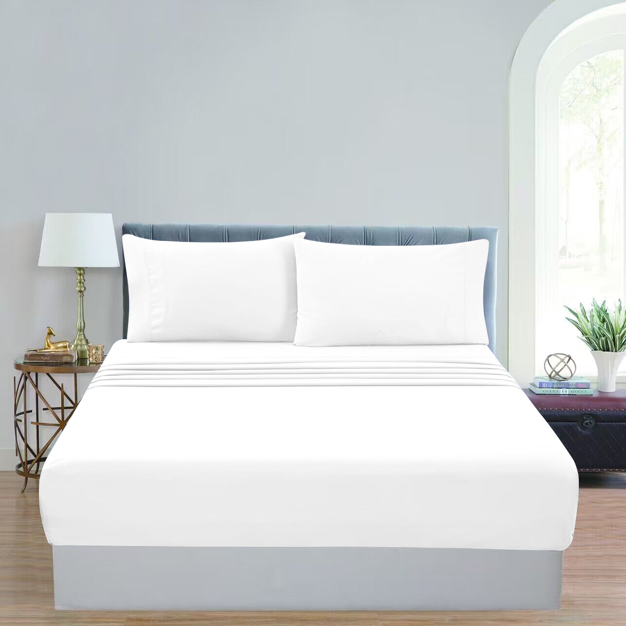 GOMINIMO 4 Pcs Bed Sheet Set 2000 Thread Count Ultra Soft Microfiber - Single (White)