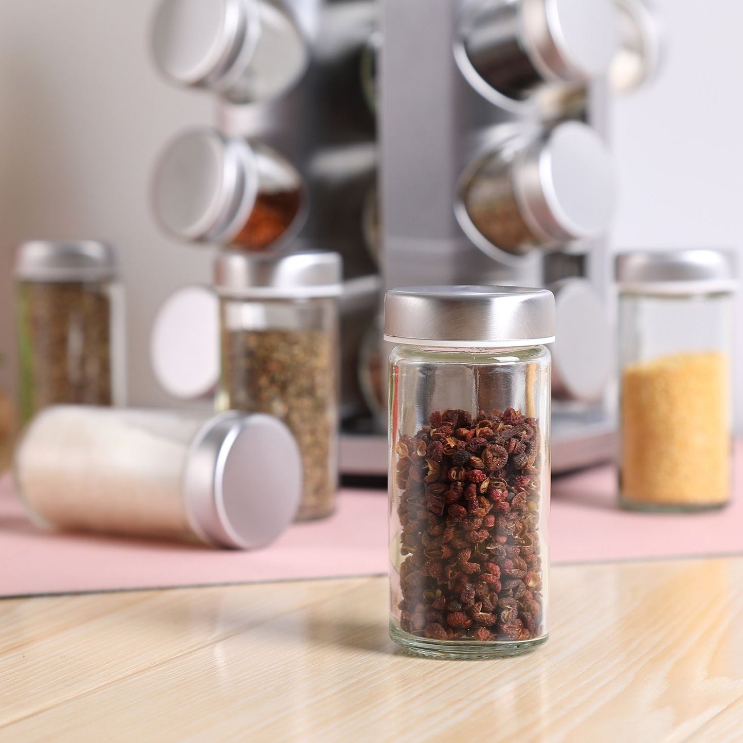 GOMINIMO Rotating Spice Rack Organizer (20 Jars) with Label Sticker and Silicone Funnel