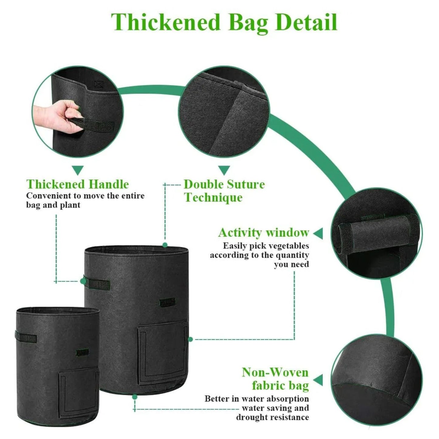 NOVEDEN 5 Packs 7 Gallon Plant Grow Bags with Window Flap (Dark Green)