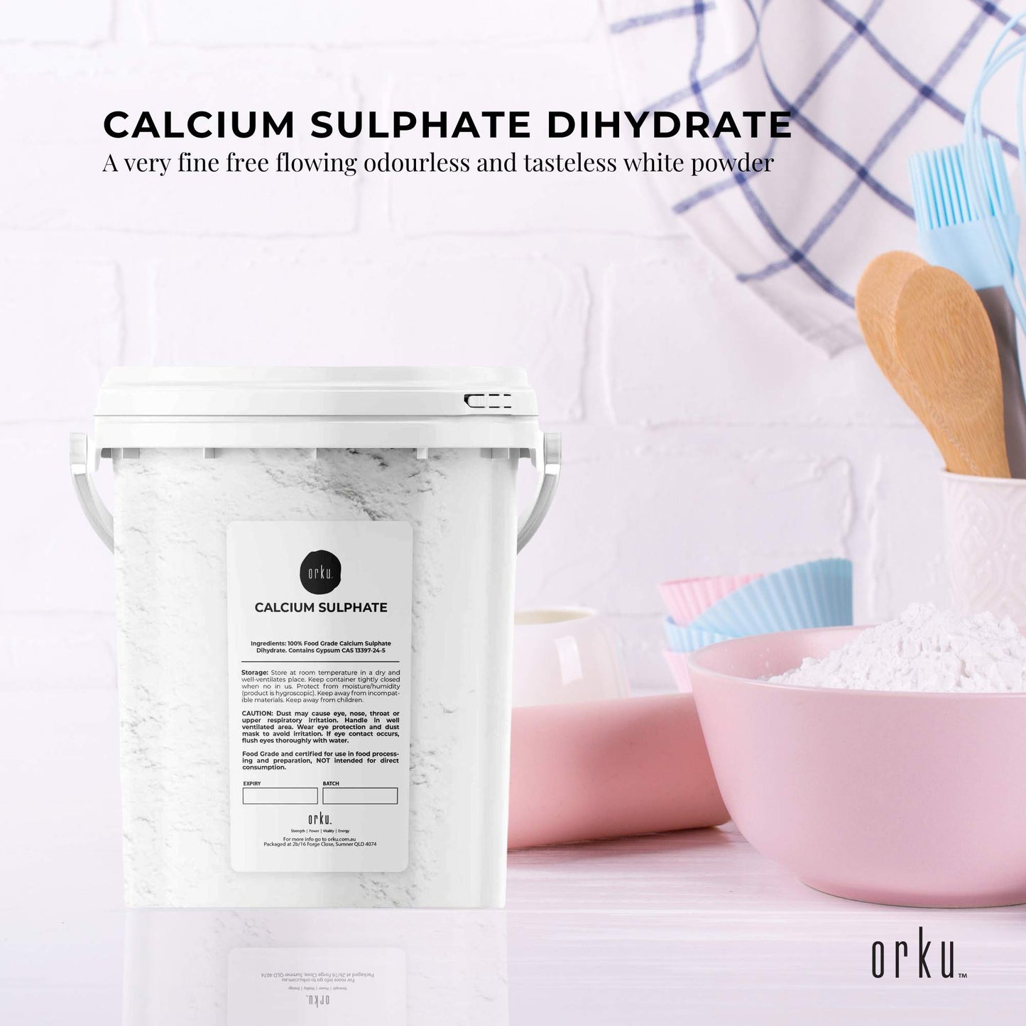 1Kg Calcium Sulphate Gypsum Powder Bucket- Food Grade Hydrous Sulfate
