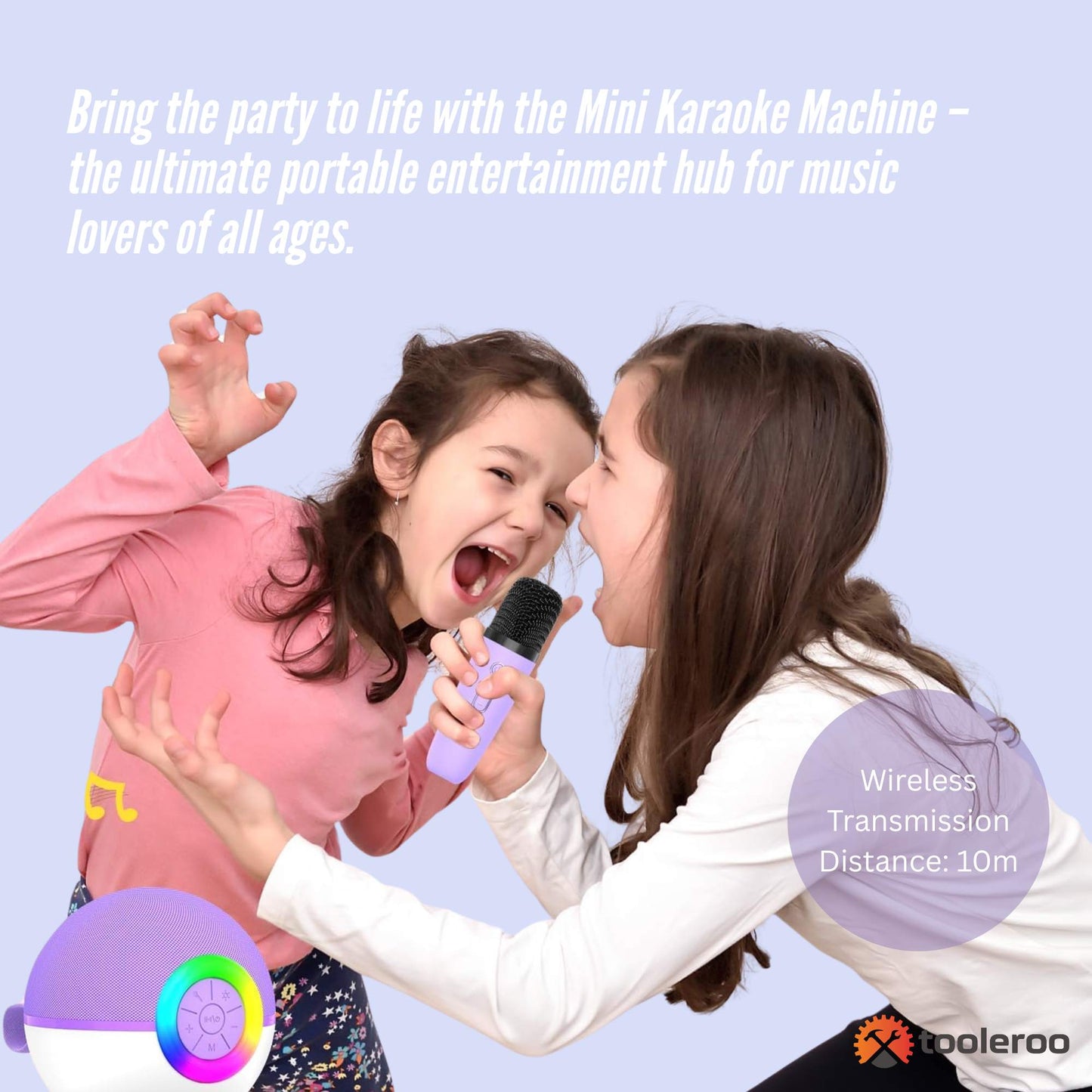 Mini Karaoke Machine - 2x Wireless Microphones Portable Bluetooth Speaker Purple