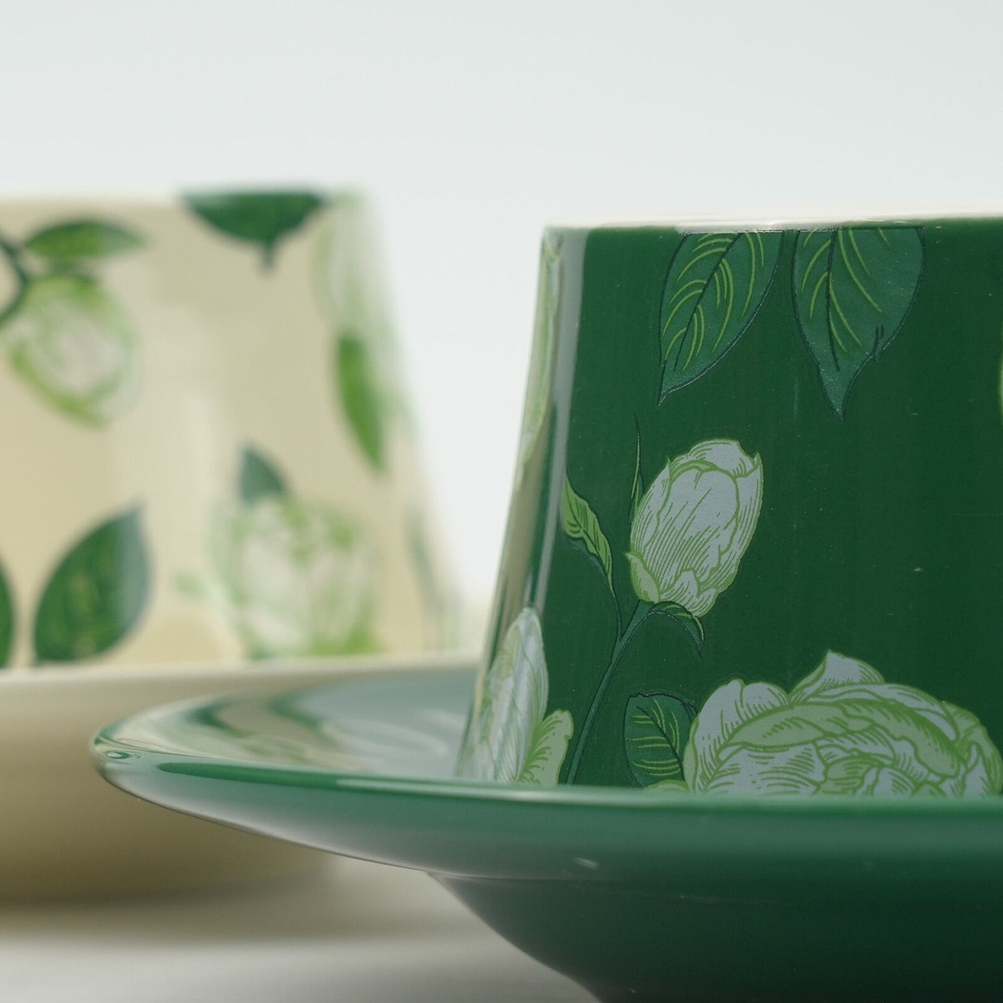 2X High-Fired Ceramic Porcelain Cup & Saucer Set 300ml Vintage Floral Tea Spoon GREEN