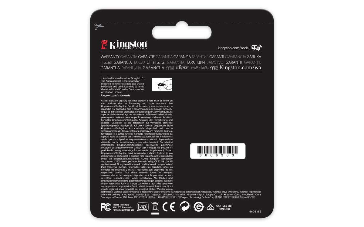 KINGSTON Canvas React: MicroSD 128GB , 100MB/s read and 70MB/s write with SD adapter SDCR/128GB