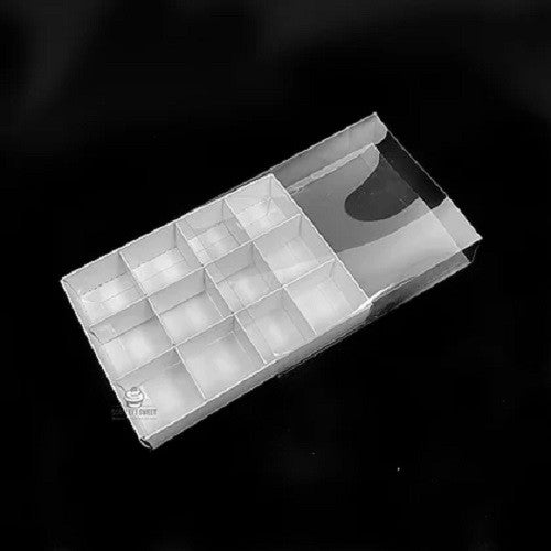100 Pack of White Card Chocolate Sweet Soap Product Retail Gift Box - 12 bay 4x4x3cm Compartments - Clear Slide On Lid - 16x12x3cm