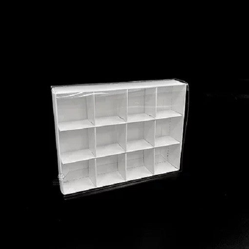 100 Pack of White Card Chocolate Sweet Soap Product Retail Gift Box - 12 bay 4x4x3cm Compartments - Clear Slide On Lid - 16x12x3cm
