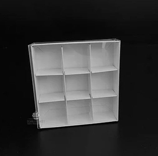 100 Pack of White Card Chocolate Sweet Soap Product Retail Gift Box - 9 bay 4x4x3cm Compartments - Clear Slide On Lid - 12x12x3cm