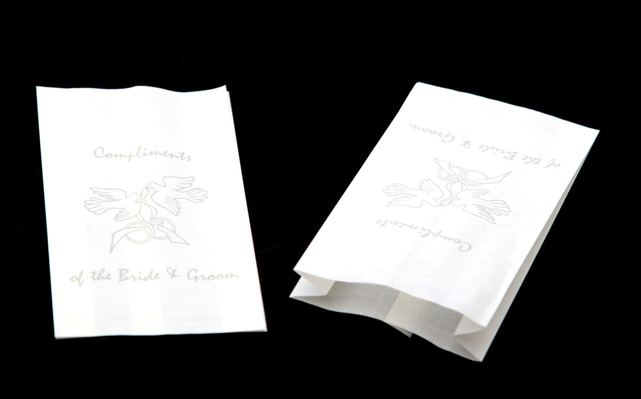 50 Pack Wedding Cake Bags Greaseproof Wax Paper Slice Take Home Favour Silver Doves