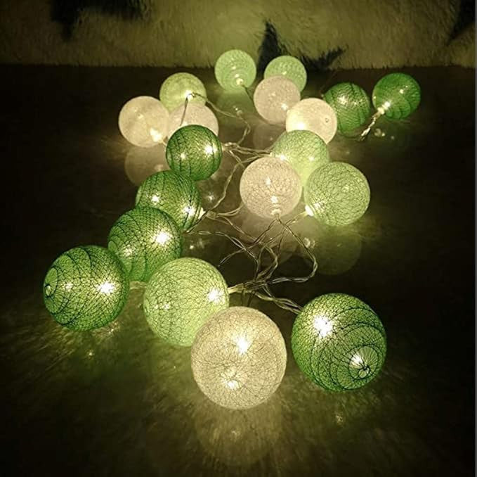 20 Ball Green 3m String Light Battery Box 5cm Cotton Ball Christmas Birthday Garden Special Occasion Decoration