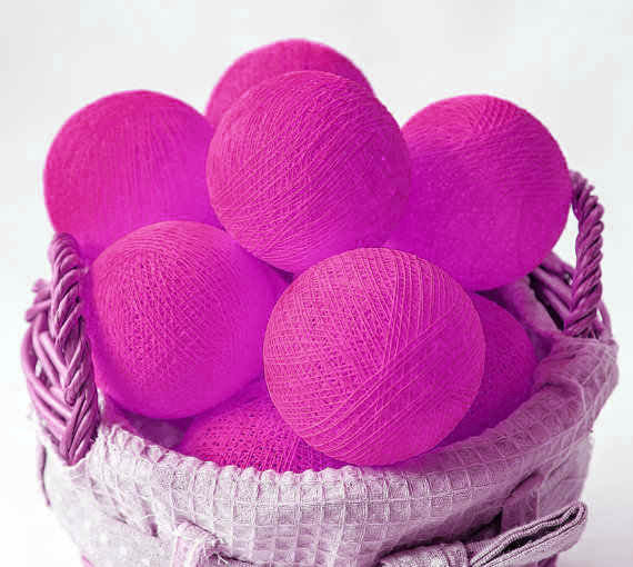 20 Ball HOT Pink 3m String Light Battery Box 5cm Cotton Ball Christmas Birthday Bbay Girl Special Occasion Decoration
