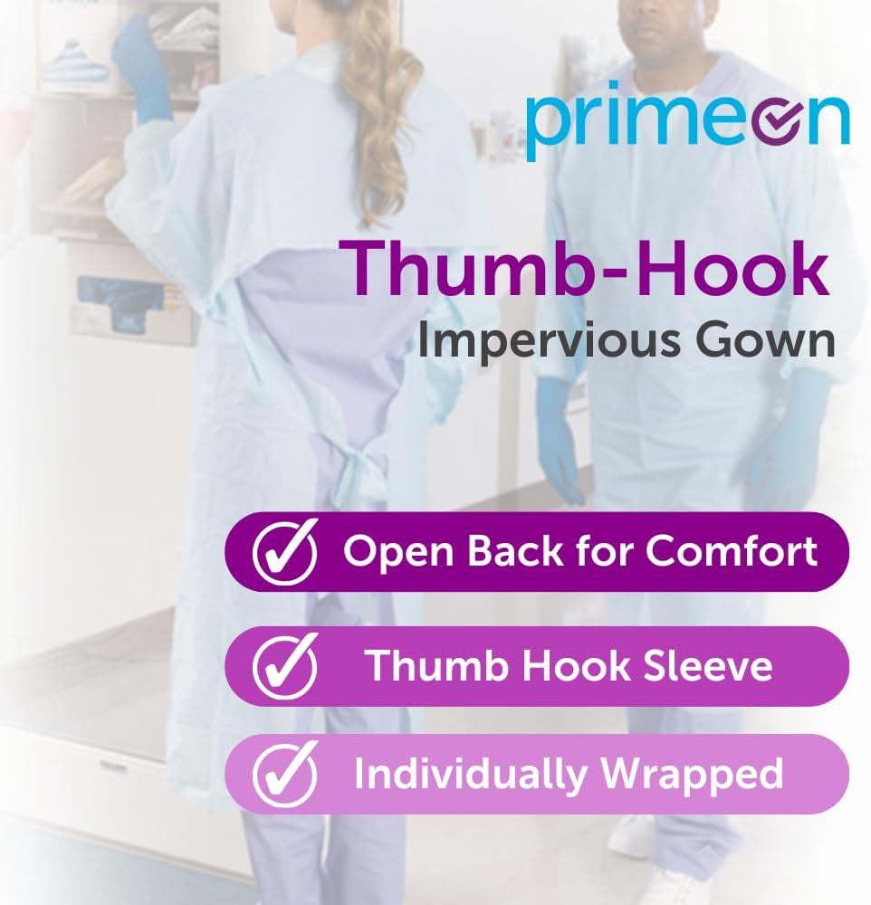 100 Pcs Disposable PPE Gown Protective Workwear Suit Thumb Hook Sleeve Coverall Apron Blue Medical Cleaning Painting