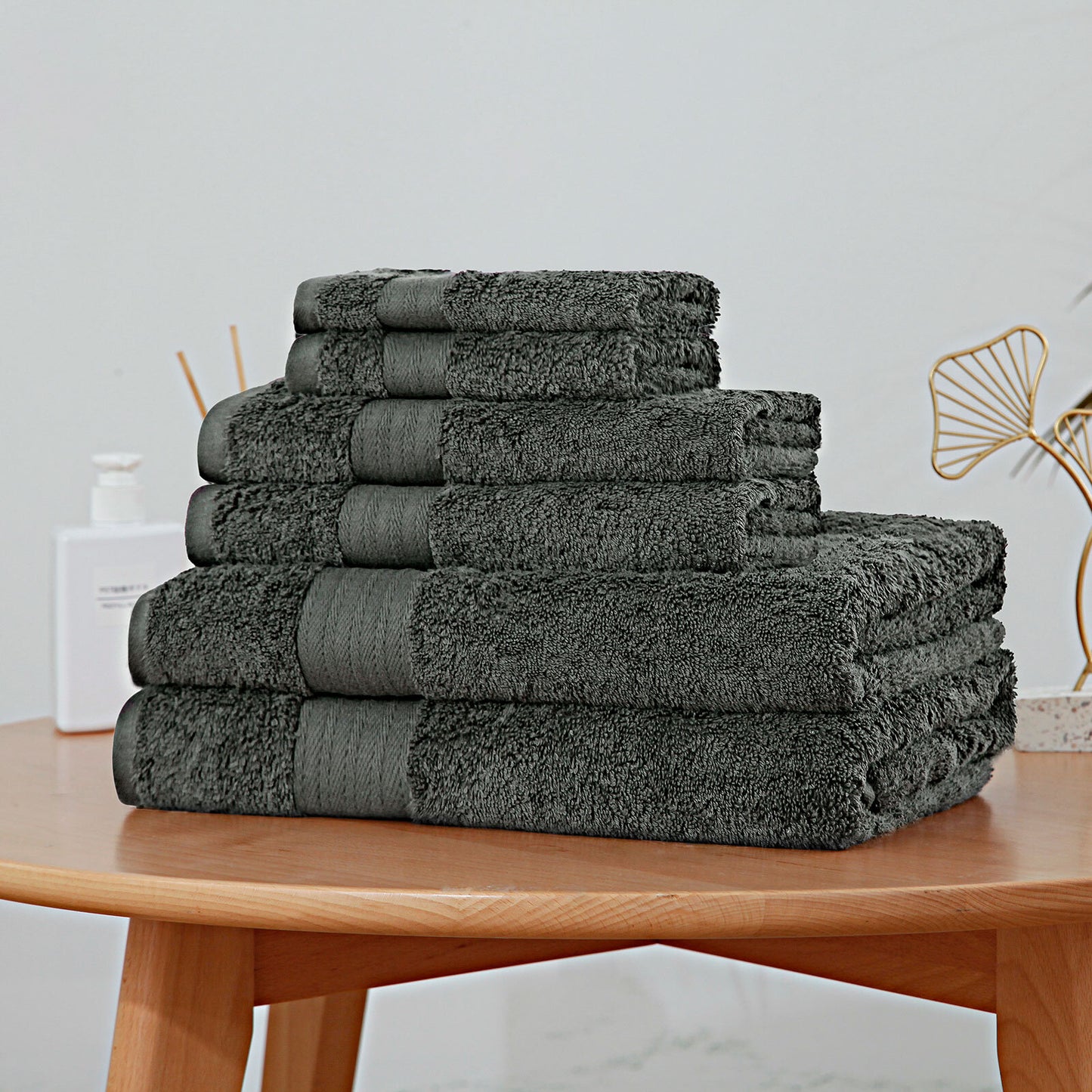 Luxury 6 Piece Soft and Absorbent Cotton Bath Towel Set - Charcoal