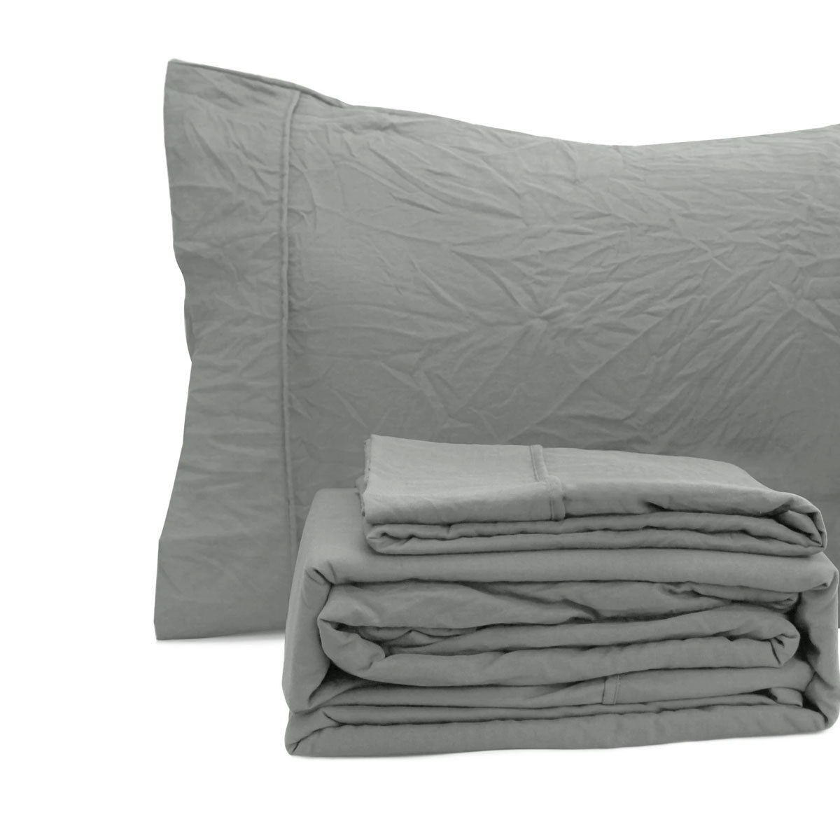Ramesses Charcoal Pebble Wash Linen Look Alternative Sheet Set Queen