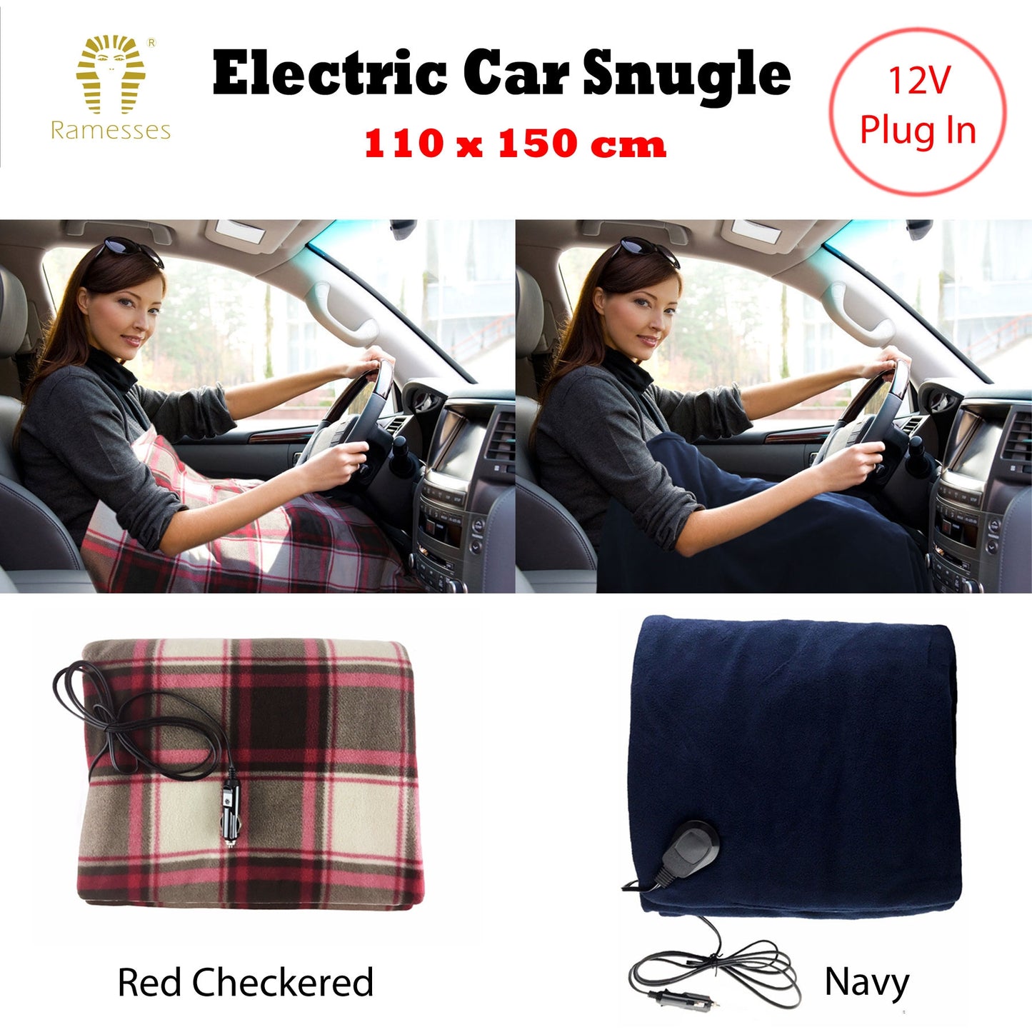 Ramesses Electric heated Car Snuggle 110 x 150 cm Red Checkered