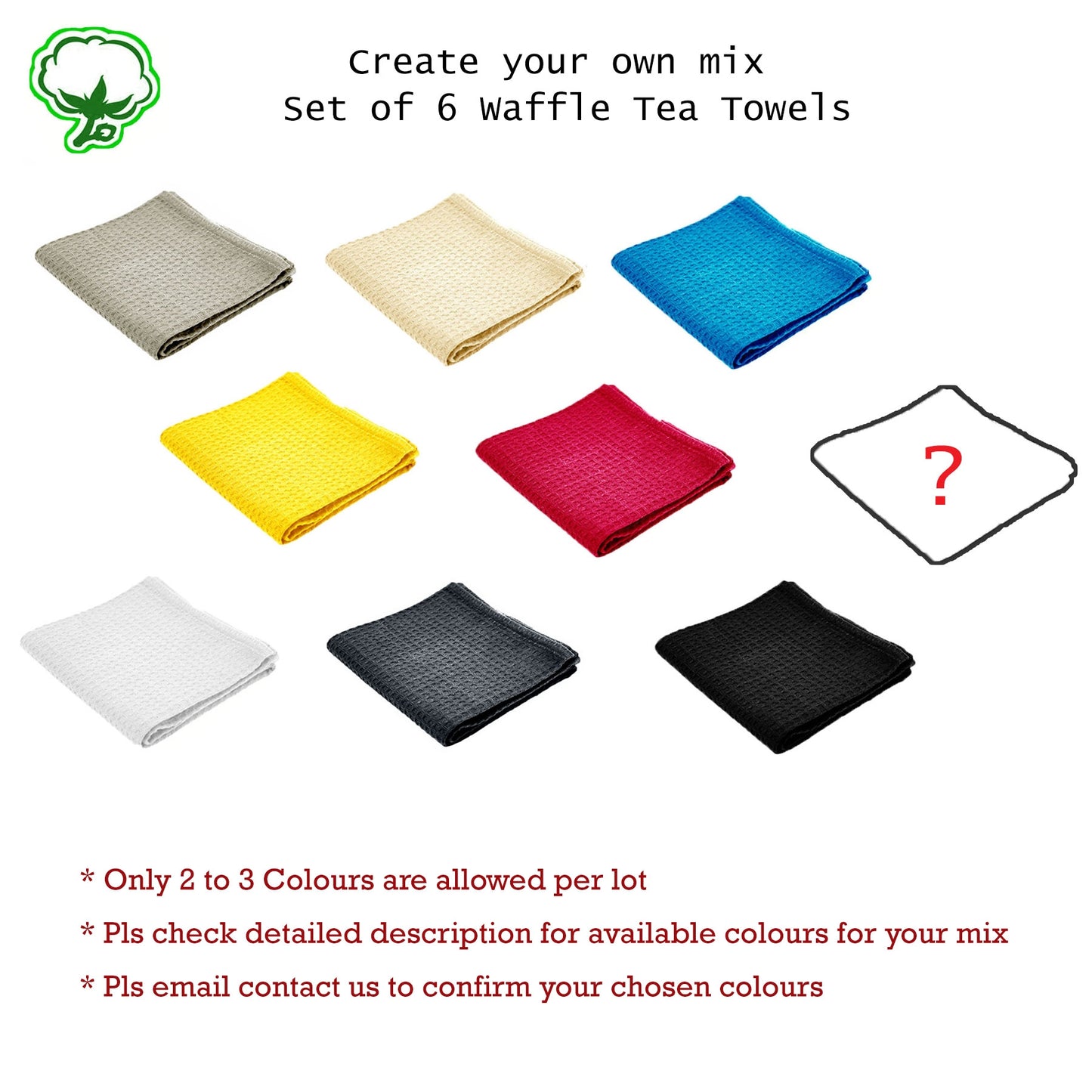 Rans Set of 6 Cotton Waffle Tea Towels 50x70 cm - Mix Your Own