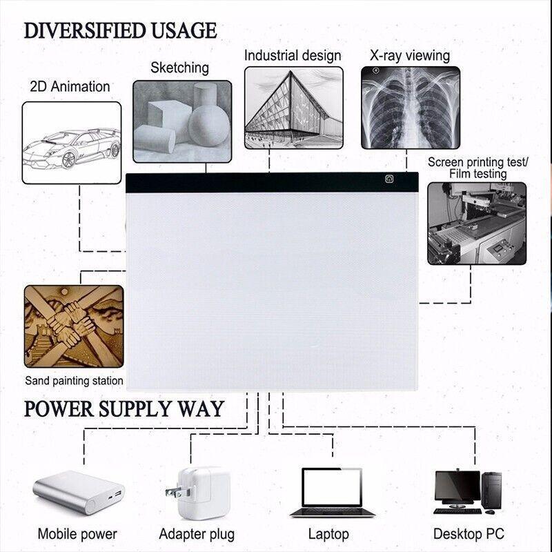 A3 LED Light Copy Tracing Art Tattoo Box Stencil Board Drawing Design Table Pad