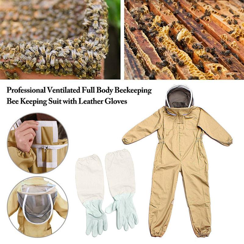 Full Beekeeping Suit Bee Suit Heavy Duty Leather Ventilated Keeping Gloves - L (with Gloves)