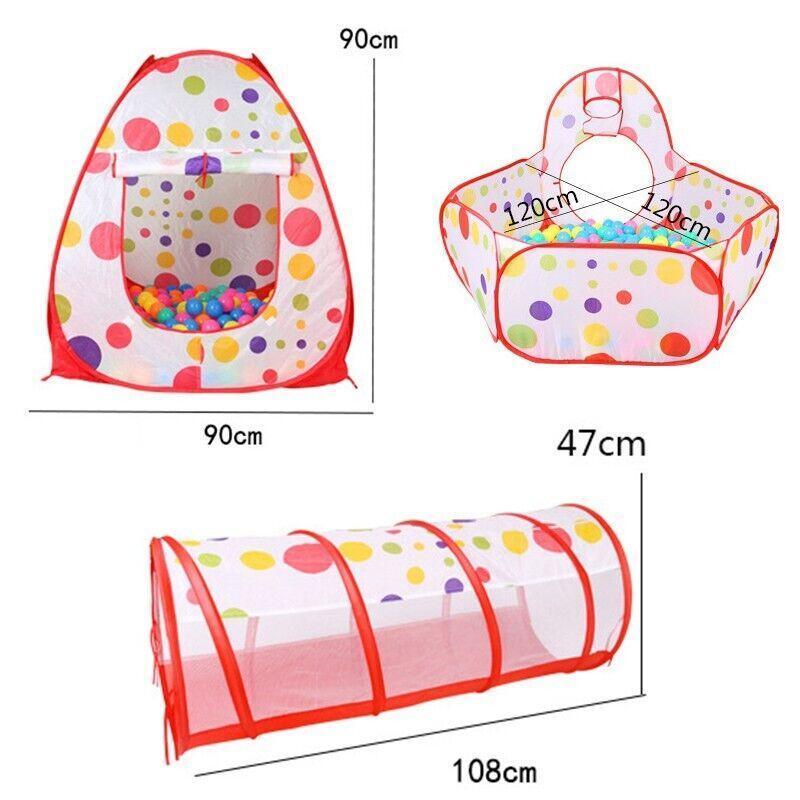 3 in 1 Play Tent Set with Tunnel and Ball Pit for Indoor and Outdoor Fun - Red Tent