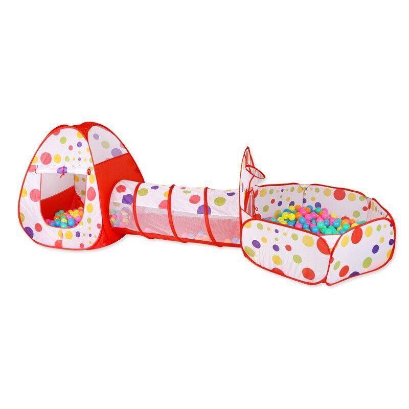 3 in 1 Play Tent Set with Tunnel and Ball Pit for Indoor and Outdoor Fun - Red Tent