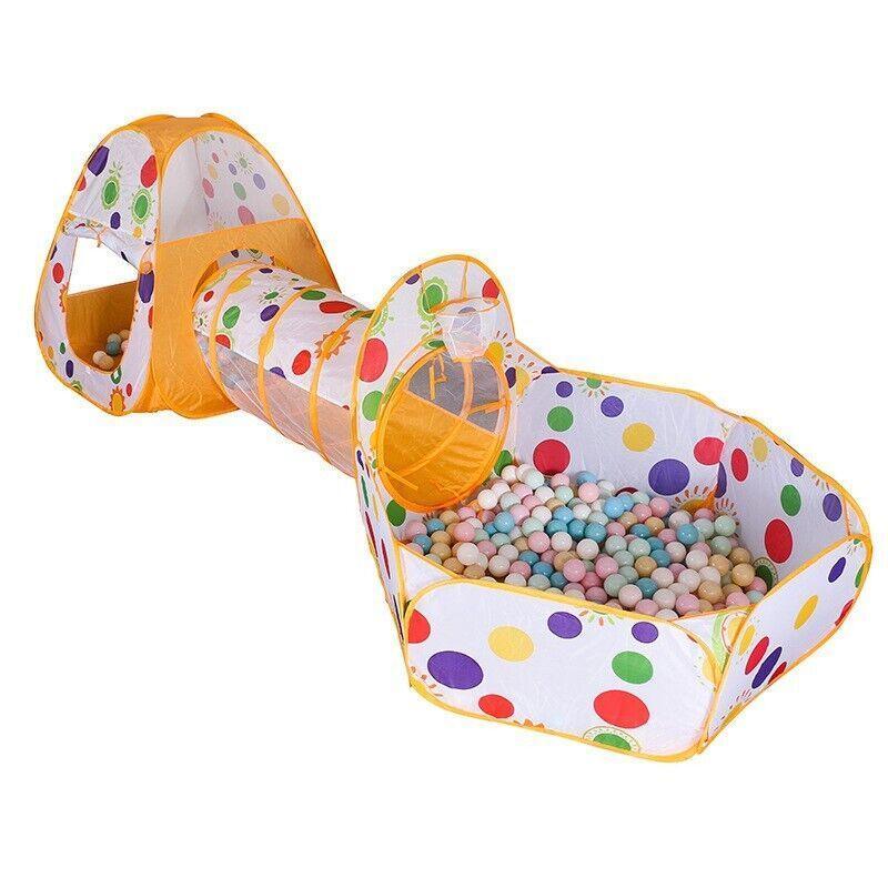 3 in 1 Play Tent Set with Tunnel and Ball Pit for Indoor and Outdoor Fun - Red Tent
