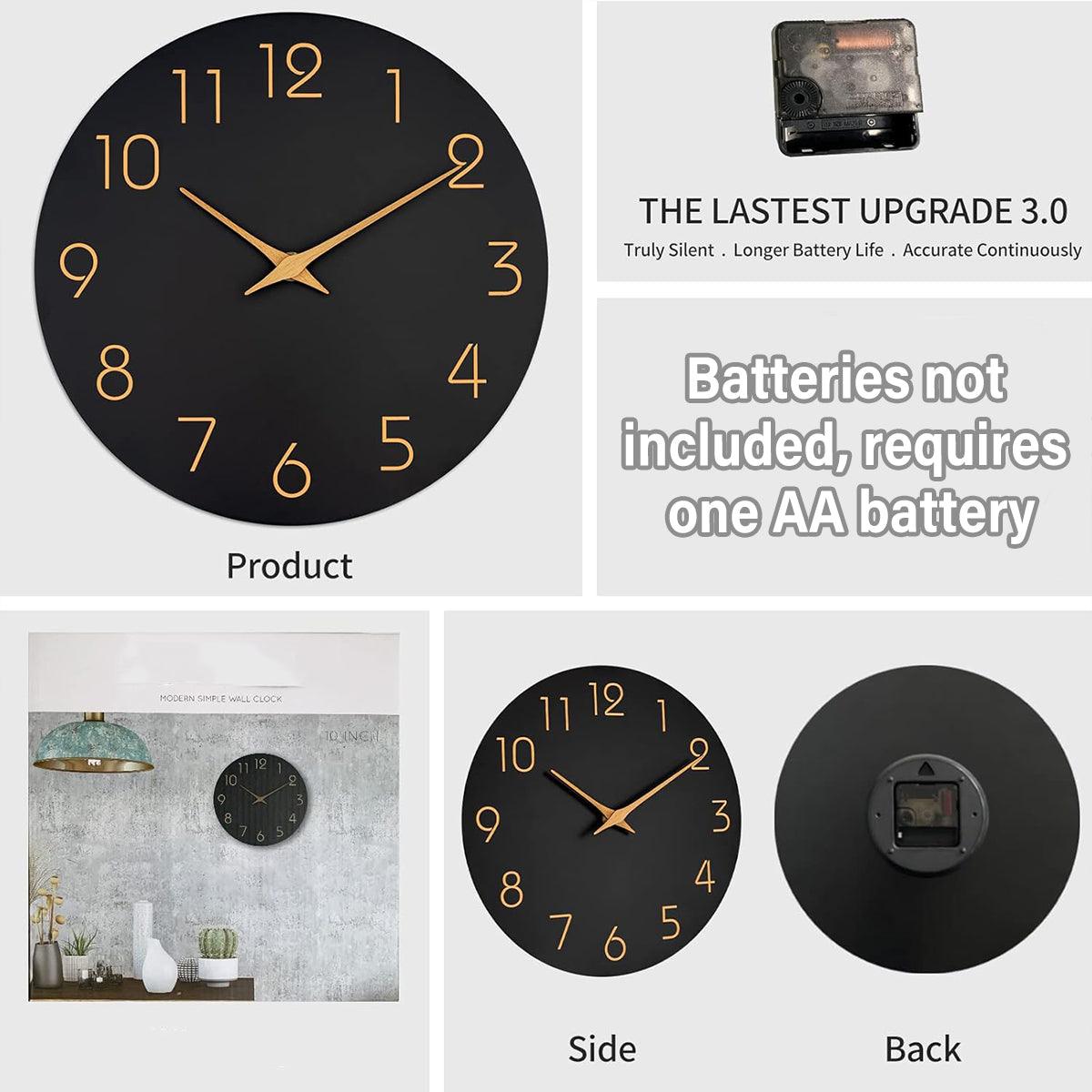 12 Inch Digital Wall Clock Simple Hanging Watch for Living Room Home Decoration - Black