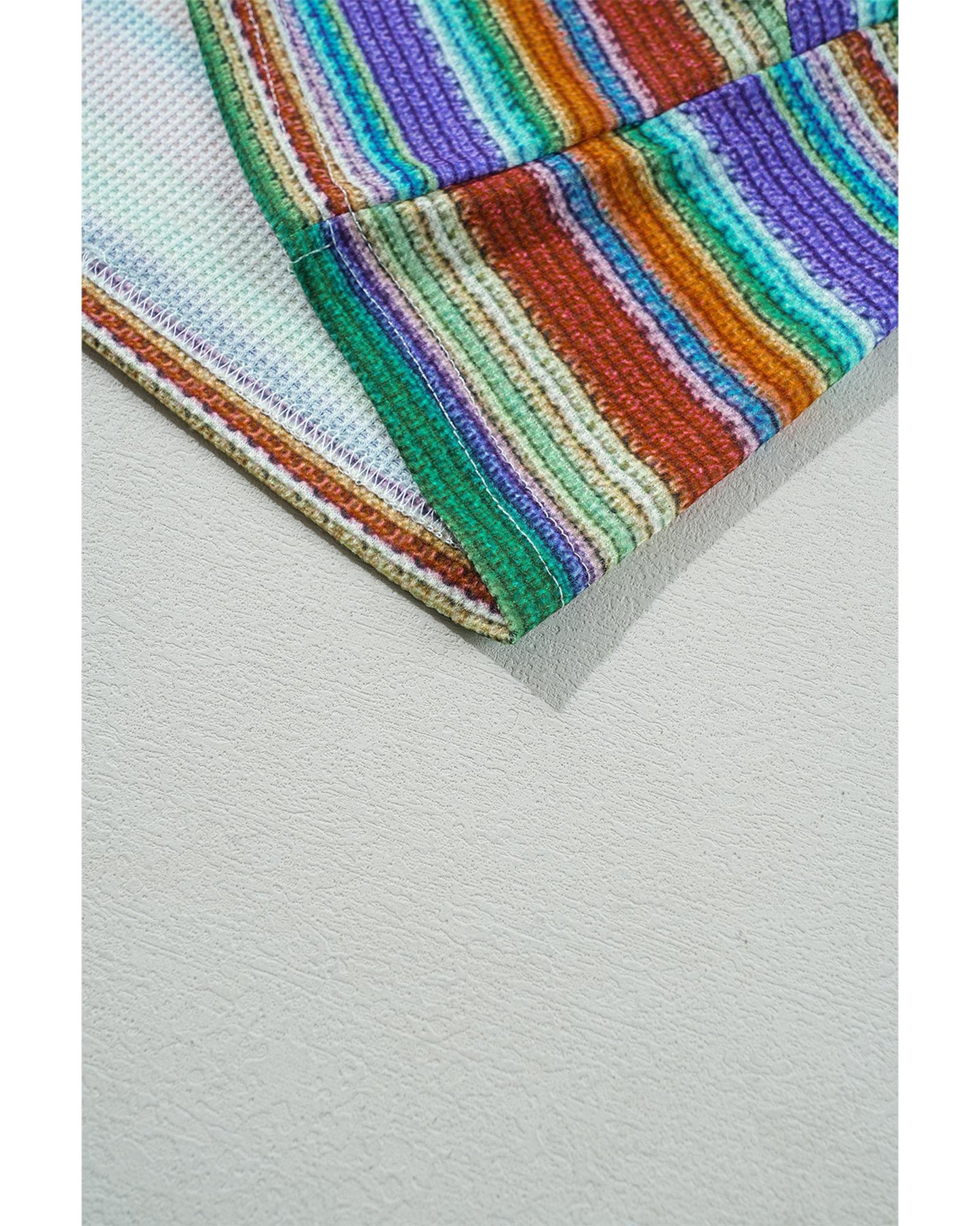 Multicolour Striped Pattern Twist Hem Short Sleeve Top - S