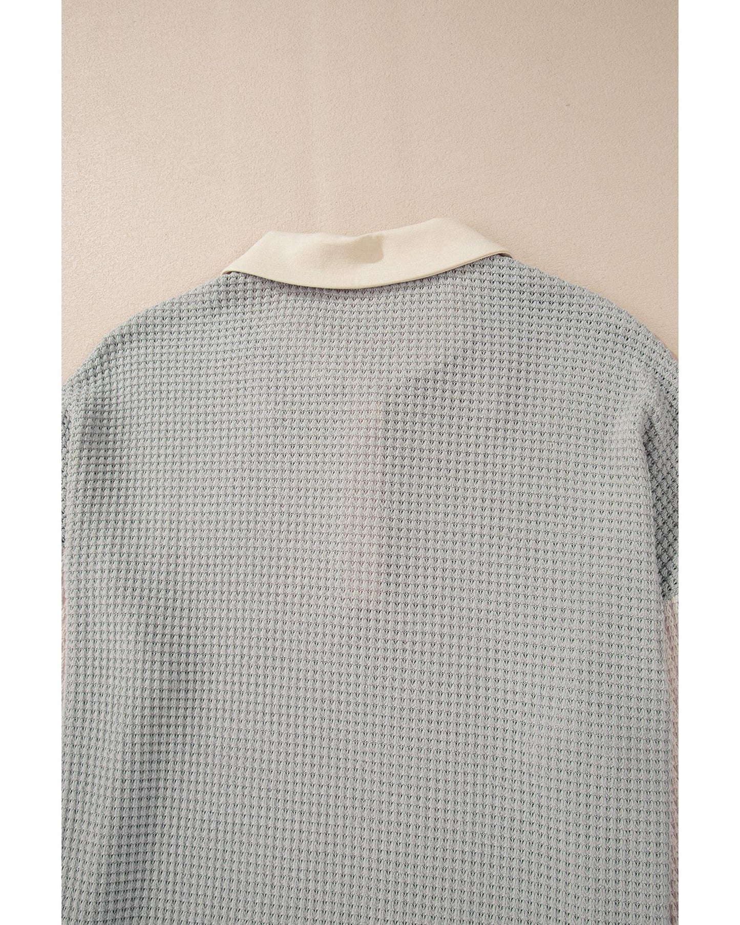 Khaki Textured Colorblock Collared Henley Top - XL