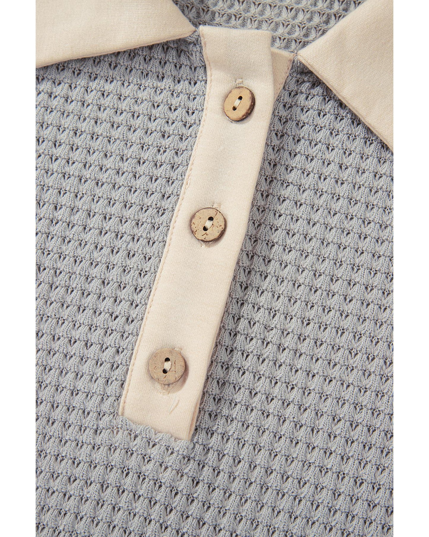 Khaki Textured Colorblock Collared Henley Top - XL