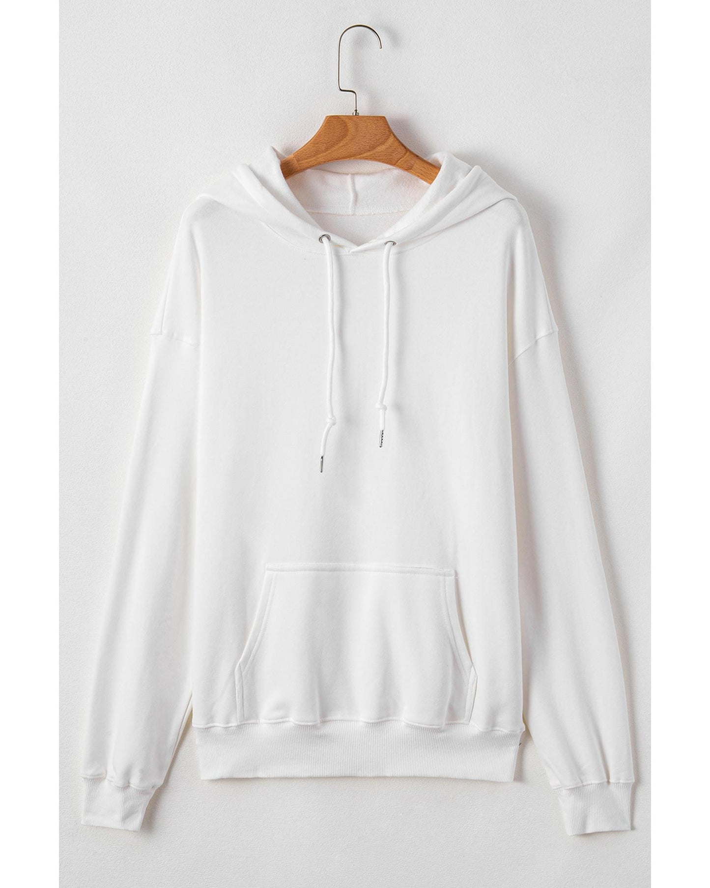 White Fleece Lined Kangaroo Pocket Drawstring Chunky Hoodie - L
