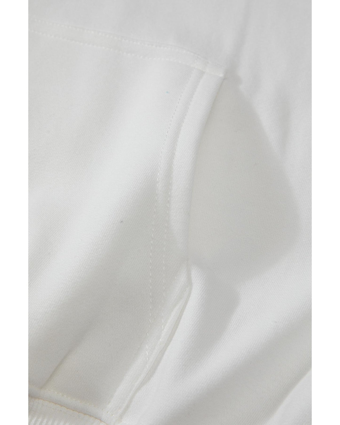 White Fleece Lined Kangaroo Pocket Drawstring Chunky Hoodie - L