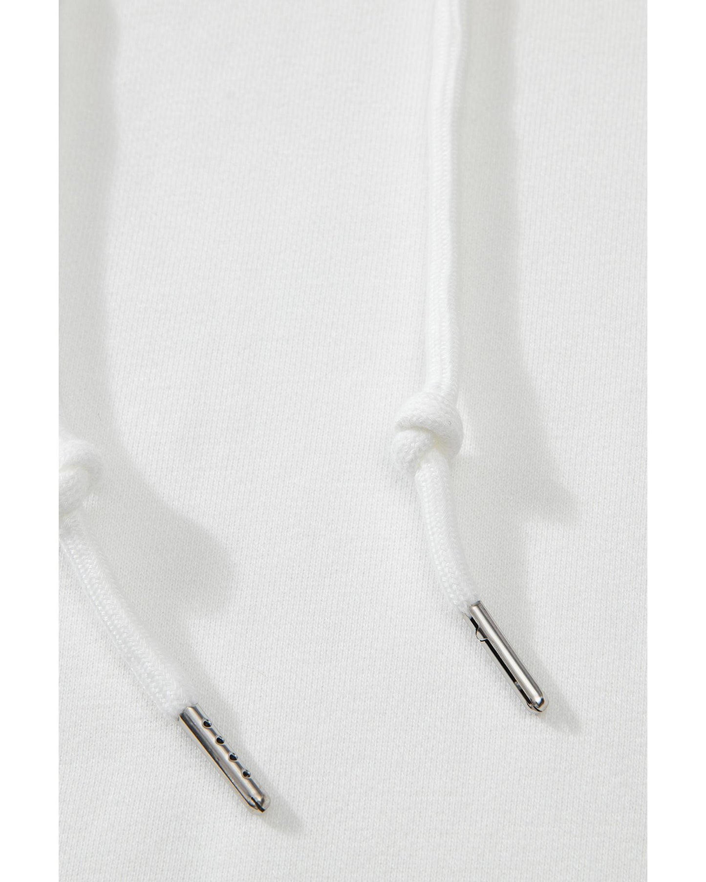 White Fleece Lined Kangaroo Pocket Drawstring Chunky Hoodie - M