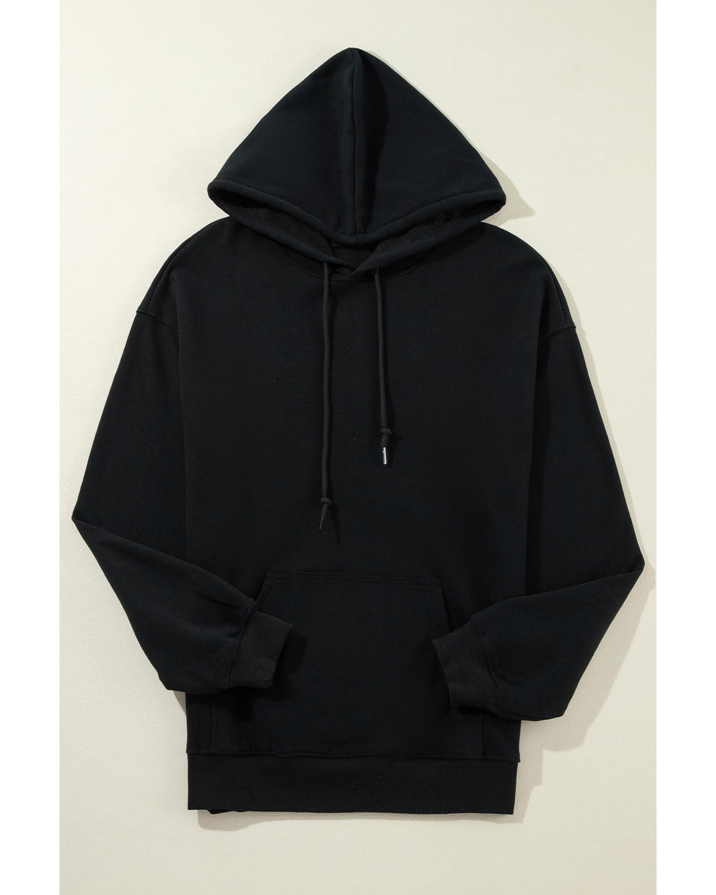 Black Fleece Lined Kangaroo Pocket Drawstring Chunky Hoodie - M