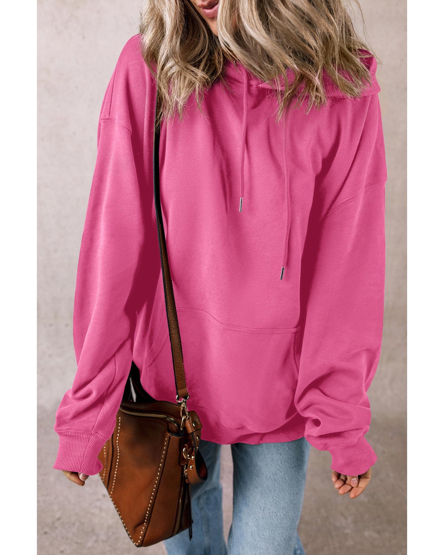 Bonbon Fleece Lined Kangaroo Pocket Drawstring Chunky Hoodie - XL