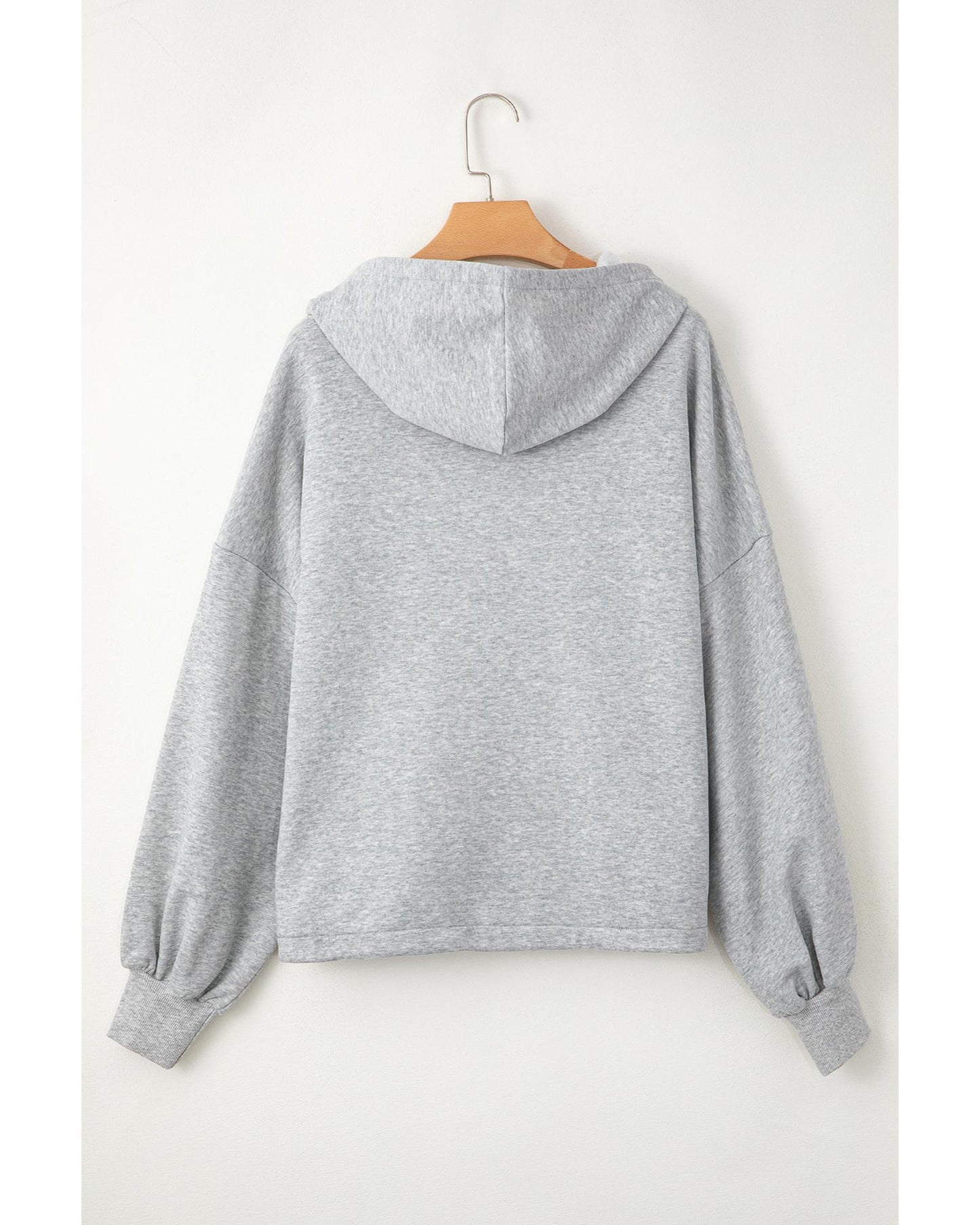 Light Grey Fleece Lined Half Zipper Kangaroo Pockets Loose Hoodie - 2XL