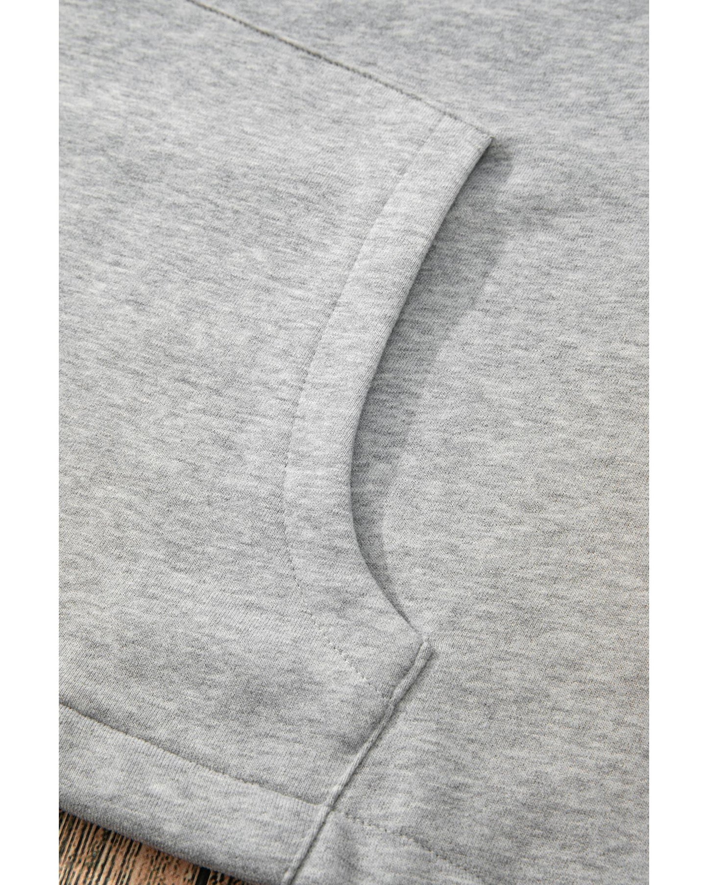 Light Grey Fleece Lined Half Zipper Kangaroo Pockets Loose Hoodie - M