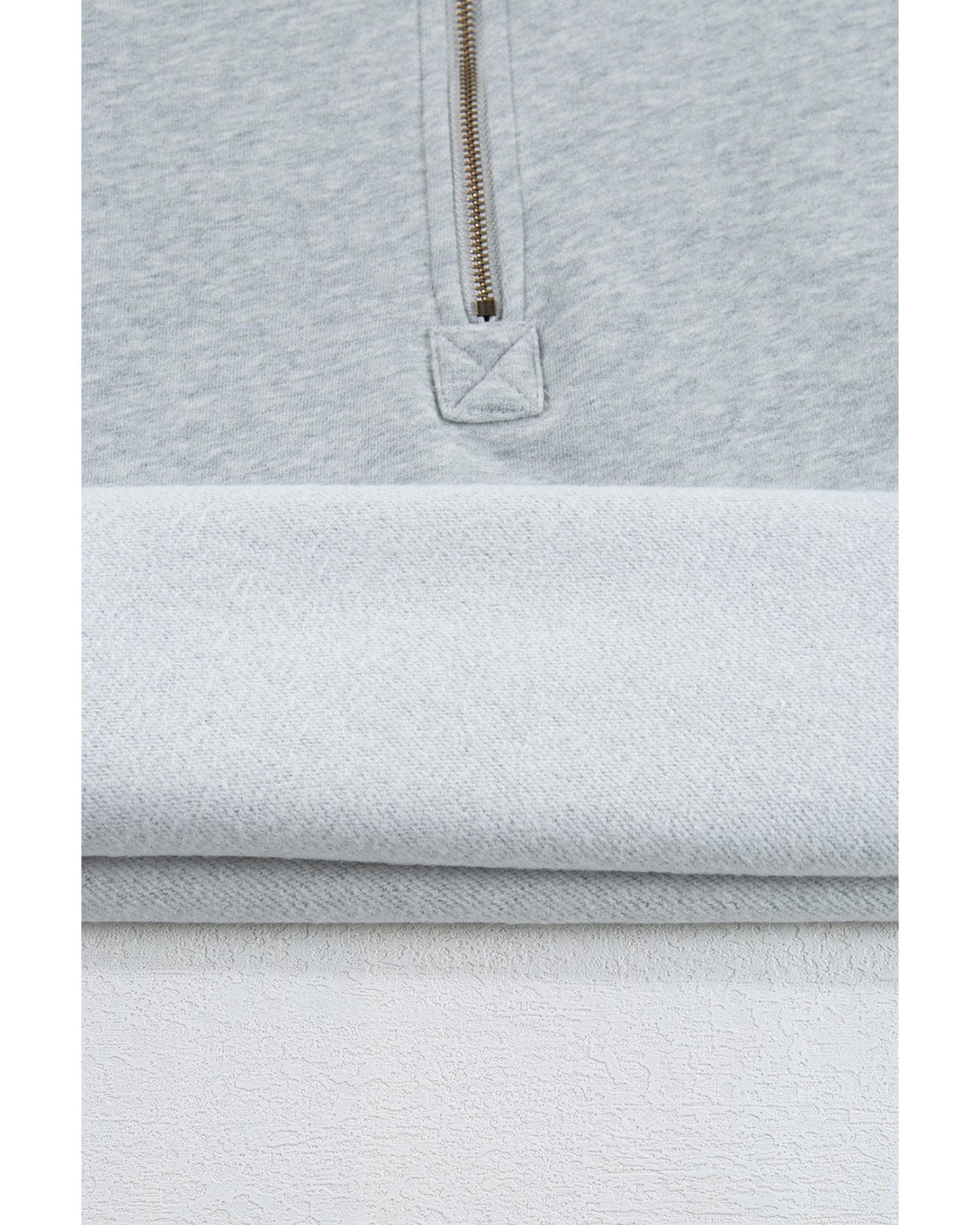 Light Grey Fleece Lined Half Zipper Kangaroo Pockets Loose Hoodie - M