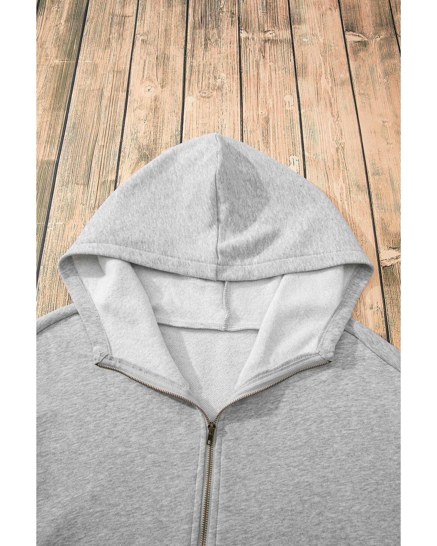 Light Grey Fleece Lined Half Zipper Kangaroo Pockets Loose Hoodie - M