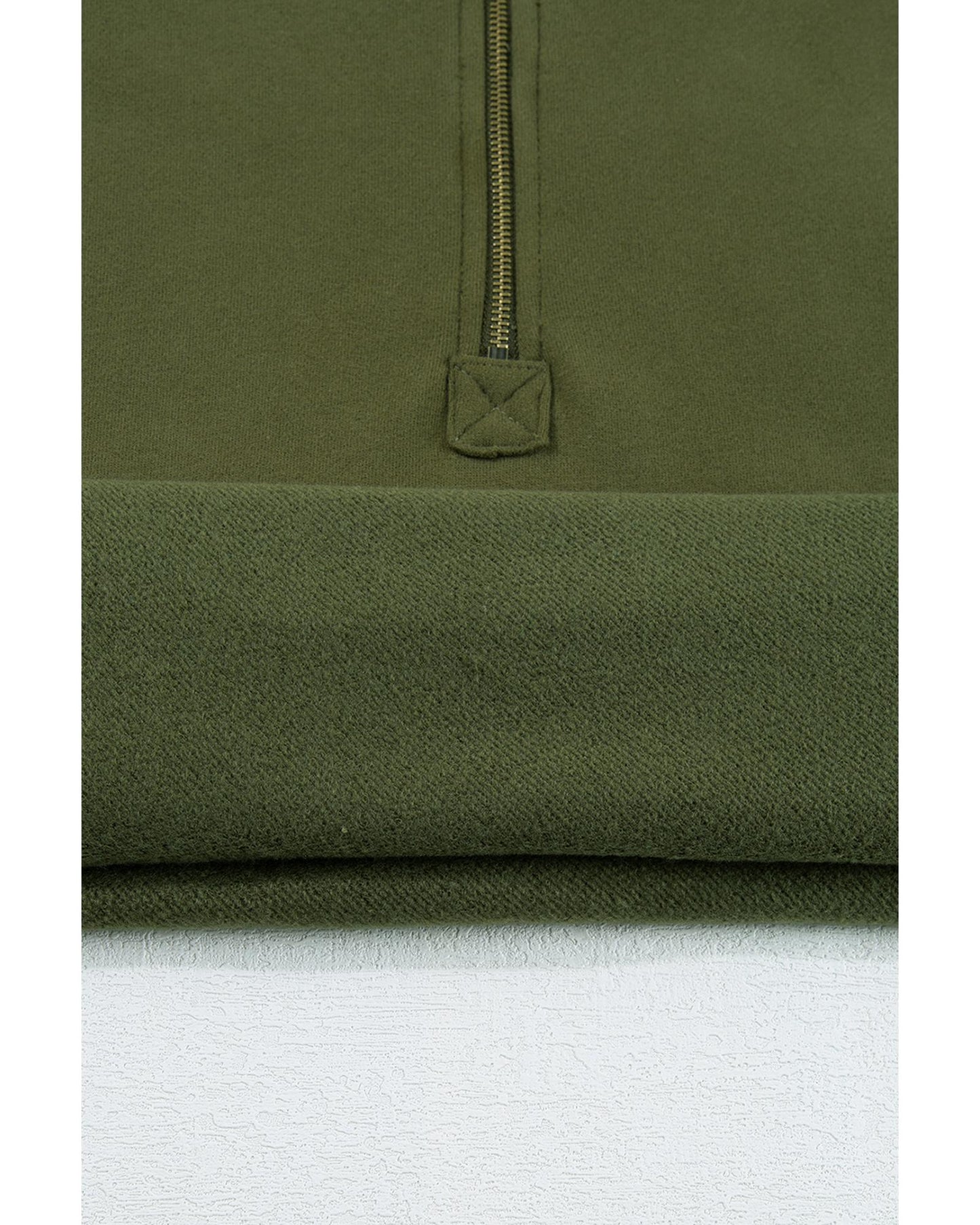 Moss Green Fleece Lined Half Zipper Kangaroo Pockets Loose Hoodie - M