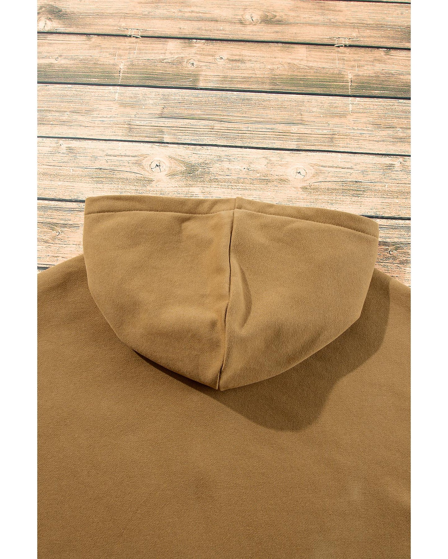 Brown Fleece Lined Half Zipper Kangaroo Pockets Loose Hoodie - S