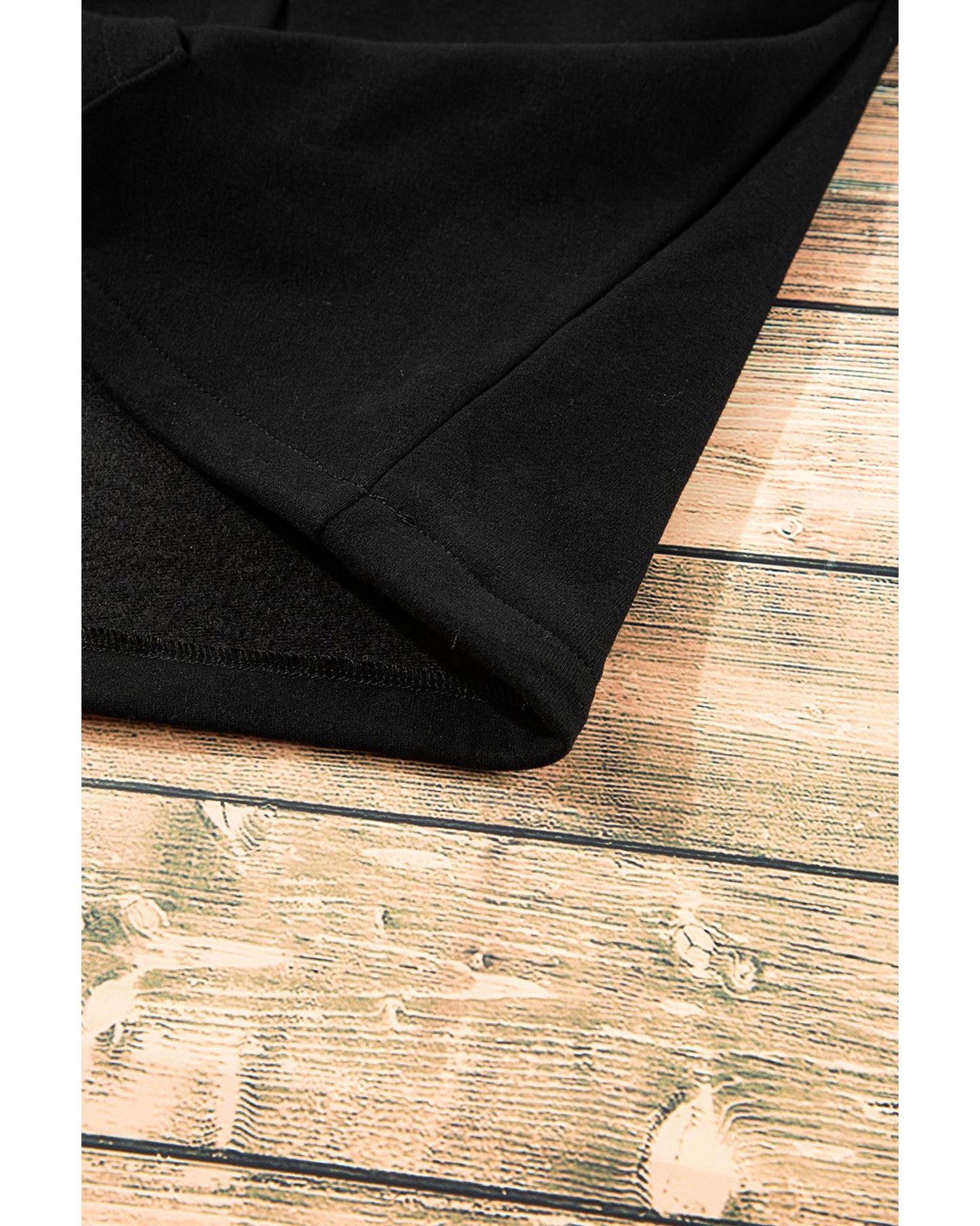 Black Fleece Lined Half Zipper Kangaroo Pockets Loose Hoodie - L