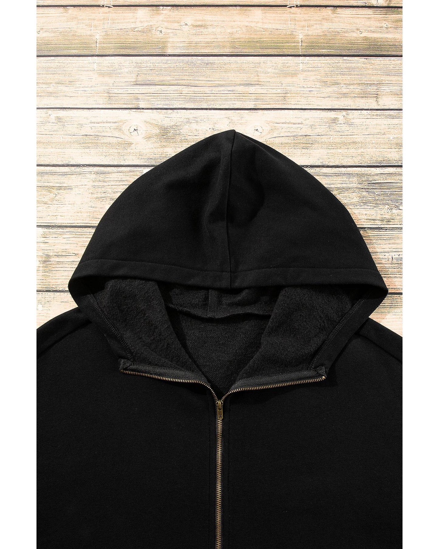 Black Fleece Lined Half Zipper Kangaroo Pockets Loose Hoodie - L