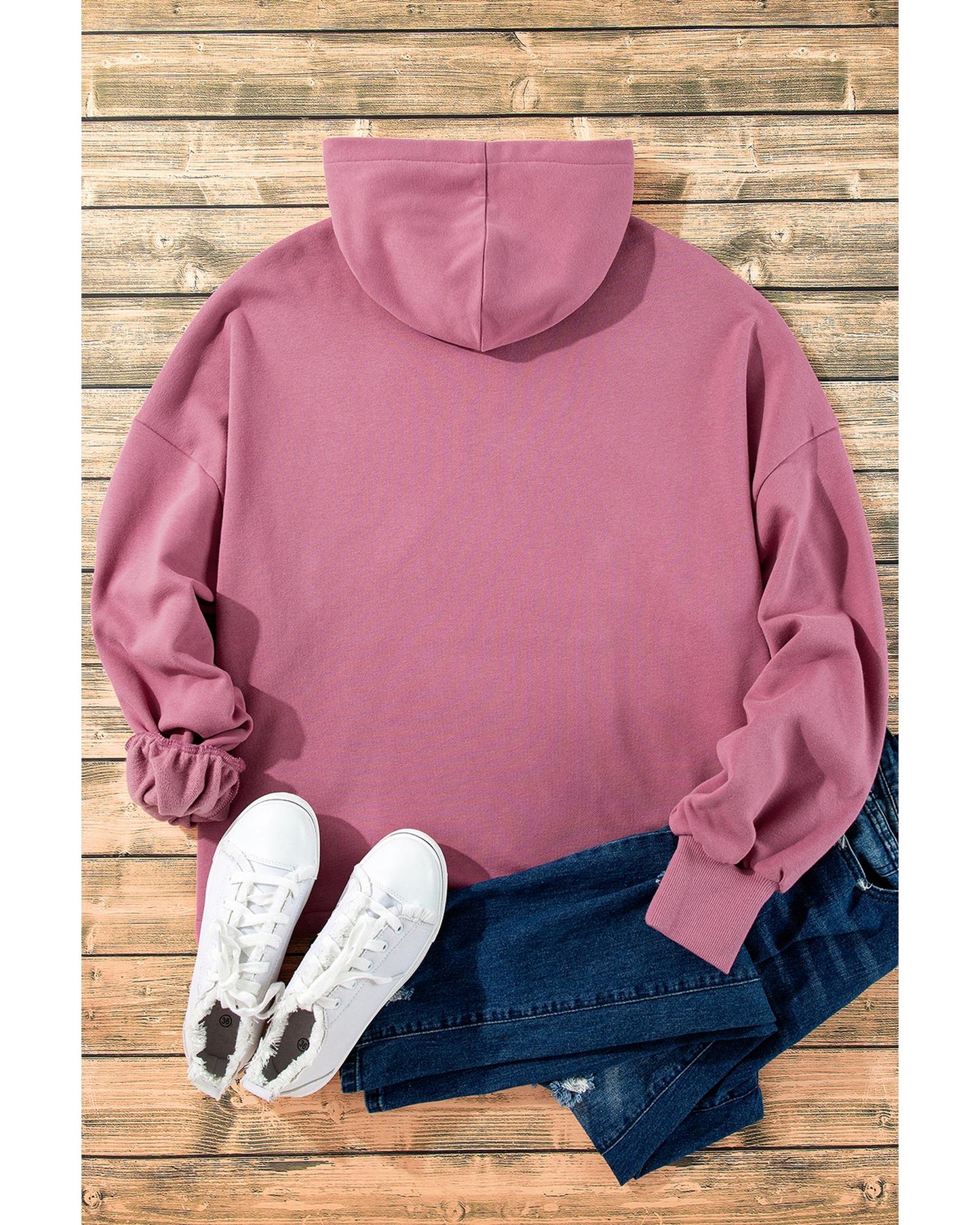 Valerian Fleece Lined Half Zipper Kangaroo Pockets Loose Hoodie - M